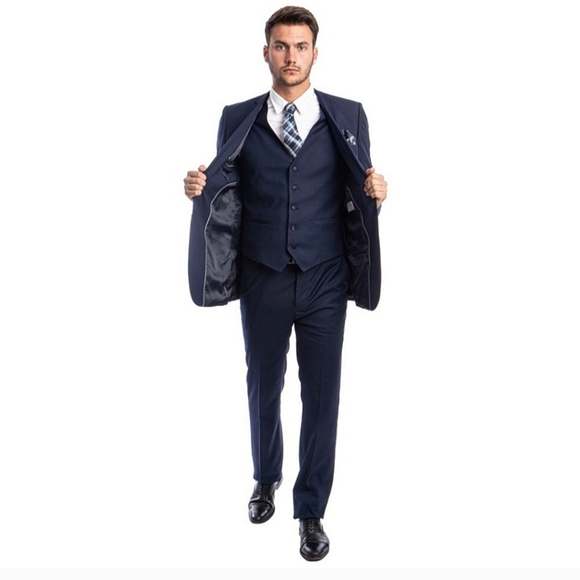 Tazio Italy Elegant Dark Blue Men's Slim Fit Suit - Picture 6 of 10